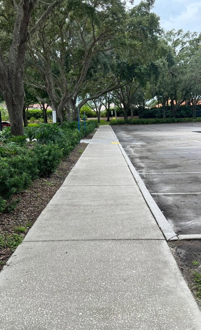 Bright, clean concrete walkway after pressure washing