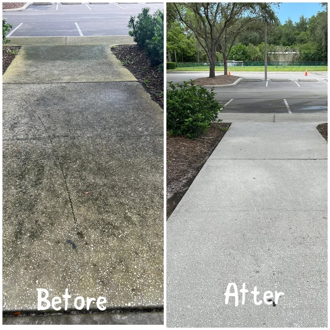 Sidewalk before and after pressure washing